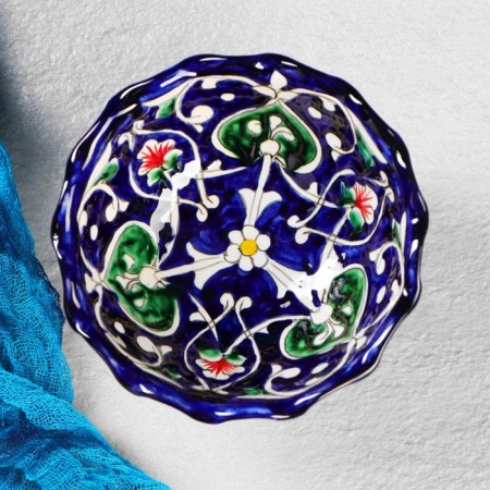 Candy of Rishtan ceramics "Flowers", 13 cm, blue-2