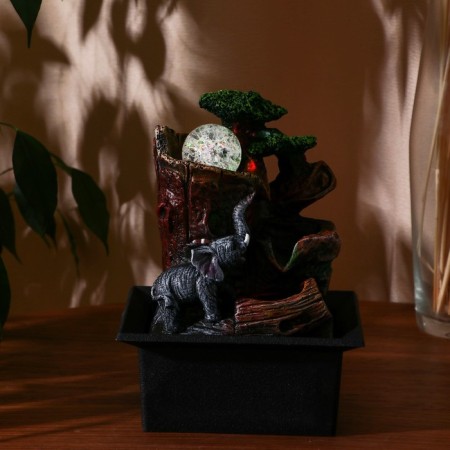 Fountain "Elephant under the tree near Breven" 16x13x22 cm (with backlight)-2