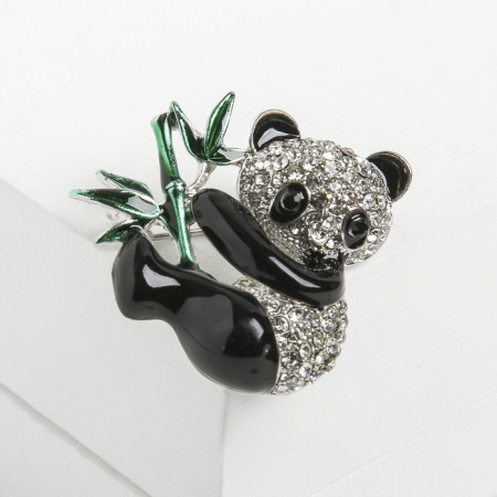 Panda brooch with bamboo, colored in silver-2
