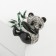Panda brooch with bamboo, colored in silver