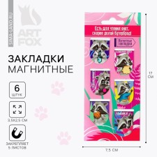 Magnetic bookmarks on the raccoon substrate, 6 pcs