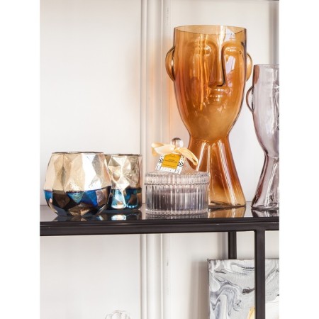 Decorative glass candlestick, 10.5 × 10.5 × 10.2 cm, blue color with golden spray-1