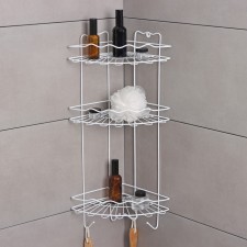 Bathroom shelf is an angular 3-tier “wave”, 24 × 24 × 64 cm, white color
