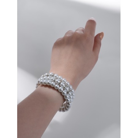Bracelet-spring "Sea pearl" 3 rows, white color in silver, l = 7 cm-2