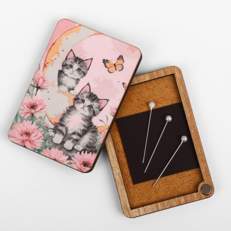 Magnetic needle "cats and butterflies", 8 × 5.5 cm, pink color-3