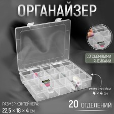 Organizer for needlework, with removable cells, 20 departments, 22.5 × 18 × 4 cm, the color is transparent