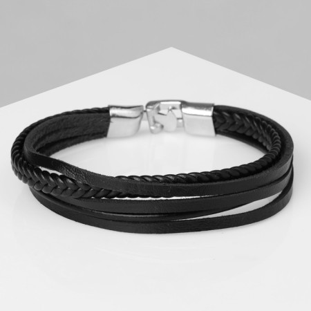 Unisex Bracelet "Weave" classic, 5 threads, black color with silver, d = 7 cm