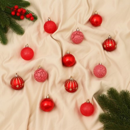 Set of balls plastic D-5 cm, 12 pcs "Frosty Night" red