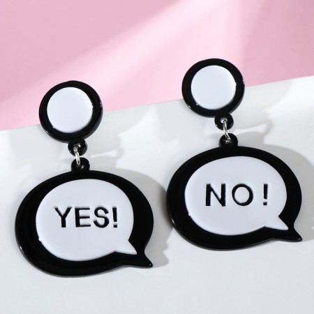 Acryl Earrings "Dialog Window" Yes! No!, Black and white color-1