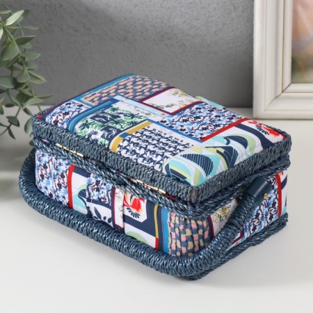 Casket for needlework "Patchwork. Blue flowers" 18x12x9.5 cm-3