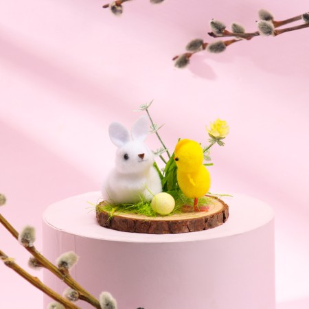 Easter decor "Bunny and chicken in a clearing" 8 × 8 × 7 cm