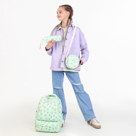 A backpack with a zipper, bag, cosmetic bag, green color-11
