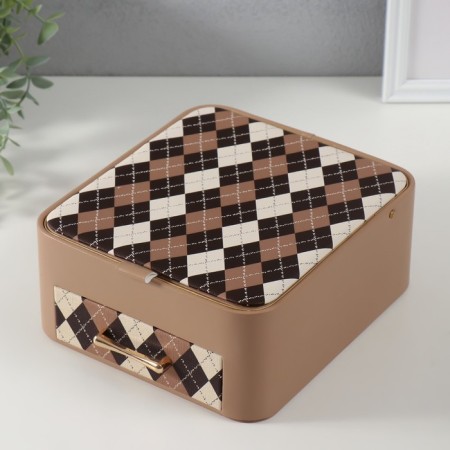 Casket to the leatherette for jewelry "Cell" beige 20x22.5x9.5 cm-1