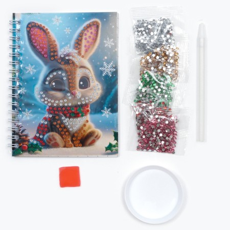 Diamond mosaic with a partial filling for children on the New Year's Bunny notebook, 11 x 15 cm, 48 sheets-1