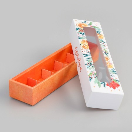 New Year. Box for 5 sweets "Mandarins", 21x5x3.3 cm, confectionery packaging-3