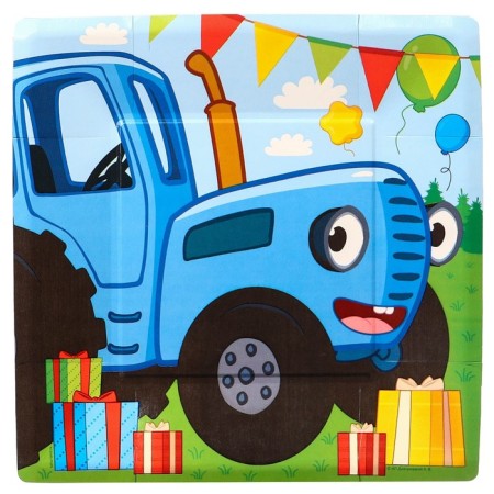 Paper plate "Happy Birthday!", 21 cm, blue tractor-1