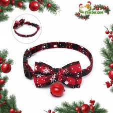 Textile collar with snowflakes and a tambourine, 30 x 1 cm, red-black