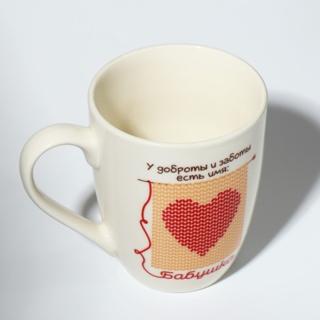 Ceramic mug with a spoon "Grandma", 310 ml, white color-4