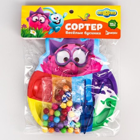 Sorter "Smeshariki: Funny Beads", 8 colors, with tweezers, according to Montessori Methods-3