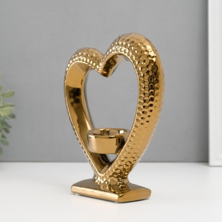 Ceramics candlestick on 1 candle "Heart on the stand" d = 4 cm gold 17x5.5x19.5 cm-3