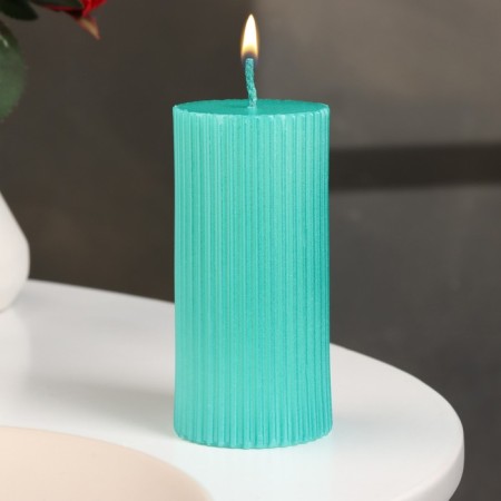 Candle-cylinder with faces, 5x10cm, tiffany, metallic, 6 hours