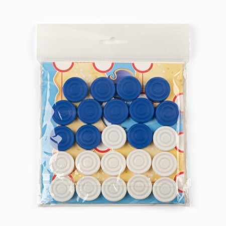 Set for playing 2 in 1 checkers + Mill "Sea", 32 x 32 cm, white and blue checkers-3