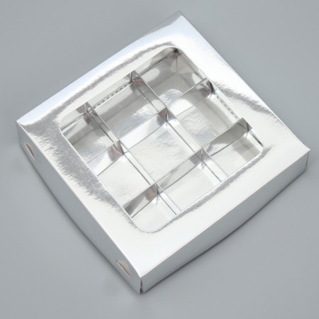 Box for sweets, confectionery packaging, 9 cells, “silver”, 14.7 x 14.7 x 3.5 cm-1