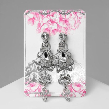 Clips "Openwork in Rhilizes" drop, white color in silver