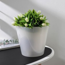 Kashpo for orchids with an insert, 4 l (3 l), d = 20 cm, h = 18.3 cm, the color is white mother of pearl