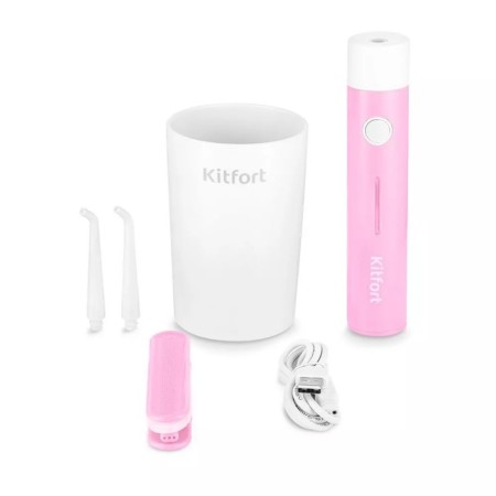 Irrigator KitFort KT-2957-1, portable, 320 ml, 3 modes, 2 nozzles, from battery, white-pink-5