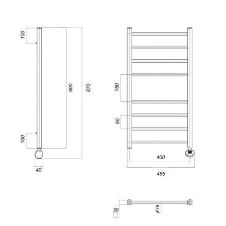 Domoterm electric heated towel rail "Cuba" P8, 400x800 mm, right, chrome-2