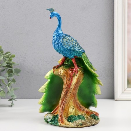 Polystone souvenir "Blue peacock with a green tail" 12.5x14x25 cm-2
