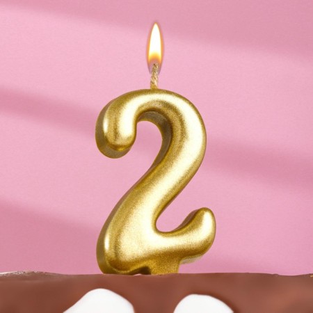 Candle for the cake figure "Oval" Golden "2", large, 5.5 cm