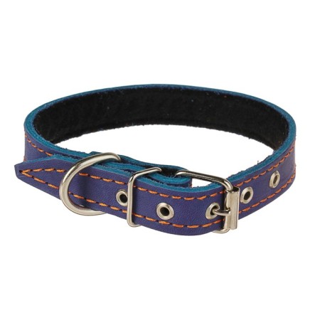 Leather collar on synthetic winterizer, 46 x 2 cm, Osh 25-35 cm, blue-1