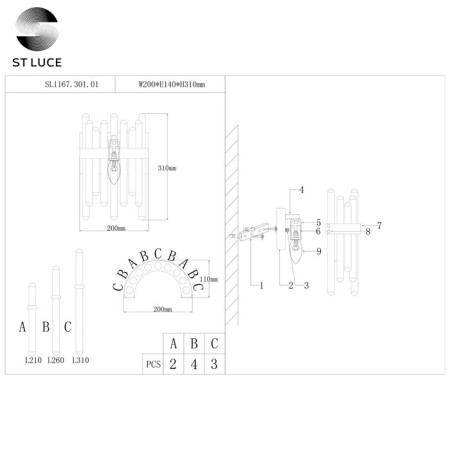 Sconces st. SL1167.301.01. Tellurio. 1x40 W, E14, 14x31 cm, brass color-6