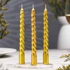 Set of candles of twisted, 1.5x 15 cm, 3 pieces, gold blister