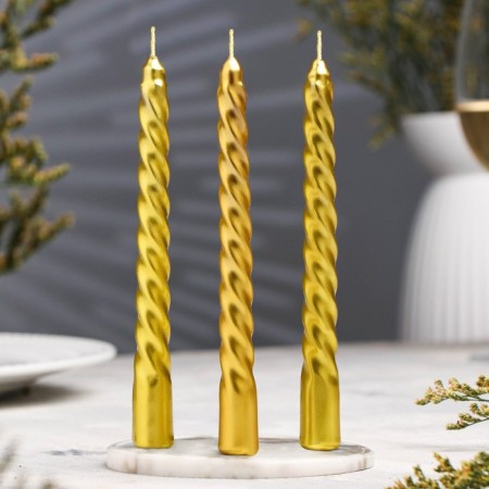 Set of candles of twisted, 1.5x 15 cm, 3 pieces, gold blister