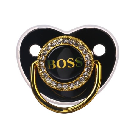 Set: nipple - Orthodontic dummy, with a chain holder. Boss, with a cap, +6 months, white/silver, rhinestones-4