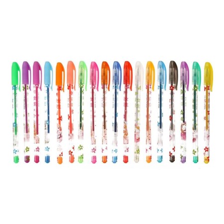 A set of gel pens, 18 colors, metallic, a body with a pattern, in a blister on a button-10