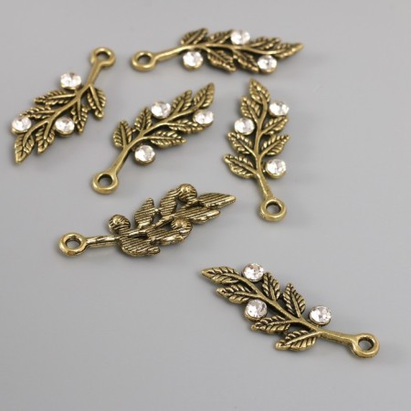 Decor for creativity metal, rhinestones "leaf" bronze 3.1x1.1x0.3 cm