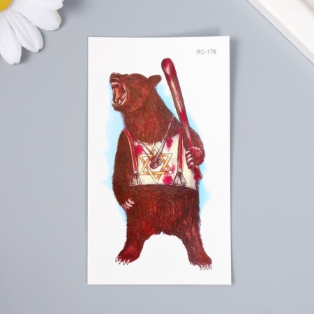 Tattoo on the body color "Bear with a bat" 10.5x6 cm