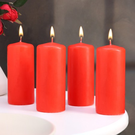 Candle cylinder, 5x11.5 cm, set 4 pcs, red