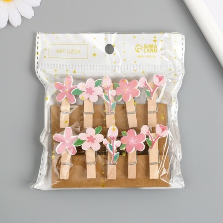 Decor for creativity wood "clothespin. Pink flowers" set 10 pcs 4x2.4x1.2 cm-4