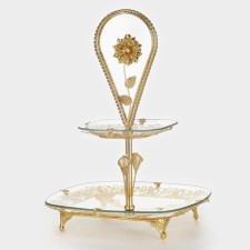 2-tier stand for desserts and fruits, d = 29/20 cm, h = 40 cm, golden color of gold
