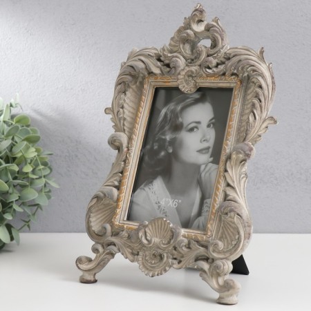 Polystone photo frame 10x15 cm "lush leaves" silver with gold 28x18 cm-1