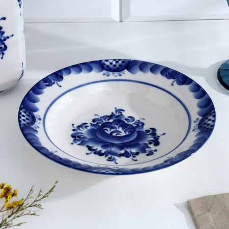 Plate "flowers", deep, d = 20 cm, h = 4 cm, gzhel