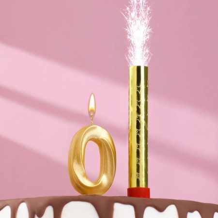 Candle for cake the number "Gran + Fountain" Golden "0"