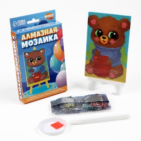 Diamond mosaic on the stand "Bear" for children, size 10 x 15 cm. Set for creativity-3