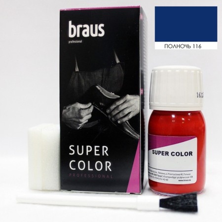 Braus Super Color shoe dye, for the skin, color is midnight, 25 ml