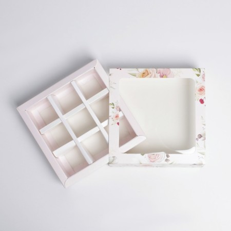 Box for sweets, confectionery packaging, 9 cells, “since March 8” 14.5 x 14.5 x 3.5 cm-3